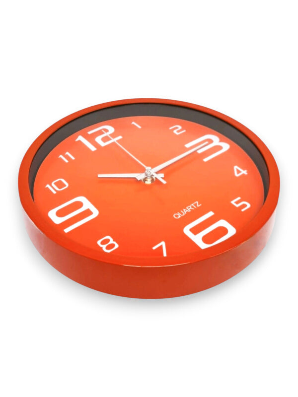 Wall Clock - Round, Plastic, Orange, 25 cm - Image 2