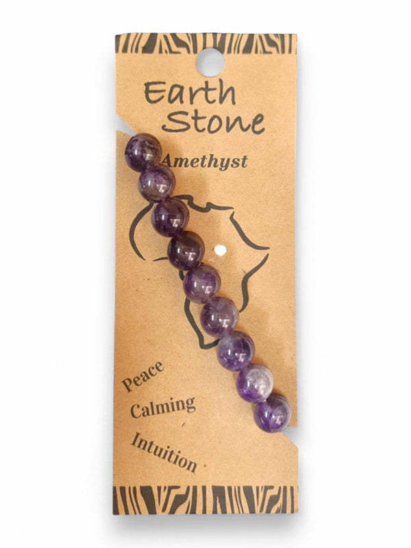 Earth Stone Bracelet Elasticated - Amethyst, Round - Image 2