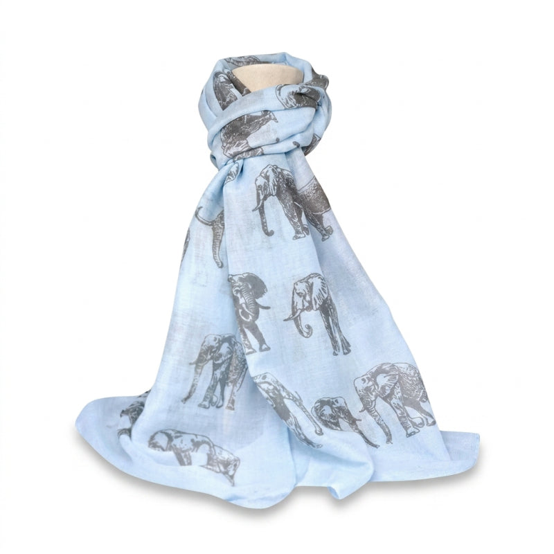 Cotton Road Scarf With Elephants - Light Blue, 180×65 cm - Image 2