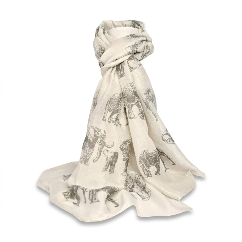 Cotton Road Scarf With Elephants - Light Beige, 180×65 cm - Image 2