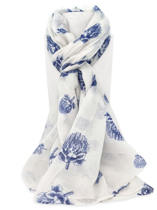 Scarf - Protea, White, ±180×90 cm
