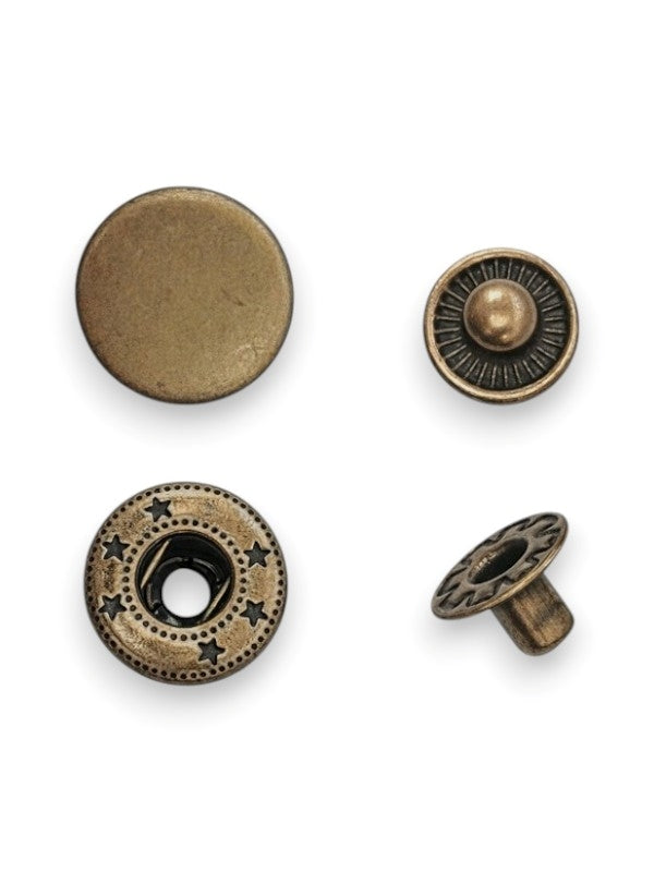 Press Studs - Antique Brass, 15 mm, ( Material: Copper), ±50 Sets - Image 2