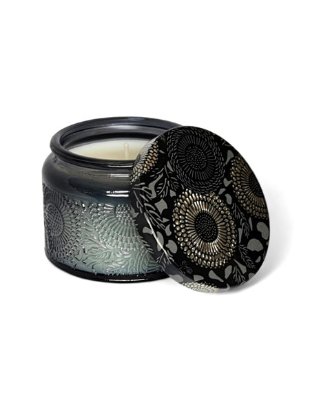 Scented Candle In Glass Jar With Patterned Tin Lid - Blue Jar - Image 2