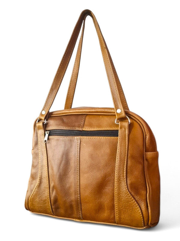 Leather Handbag - Tan, ±27×31×10 cm - Image 2