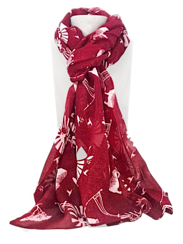 Scarf - Windmills, Red, ±178×90 cm