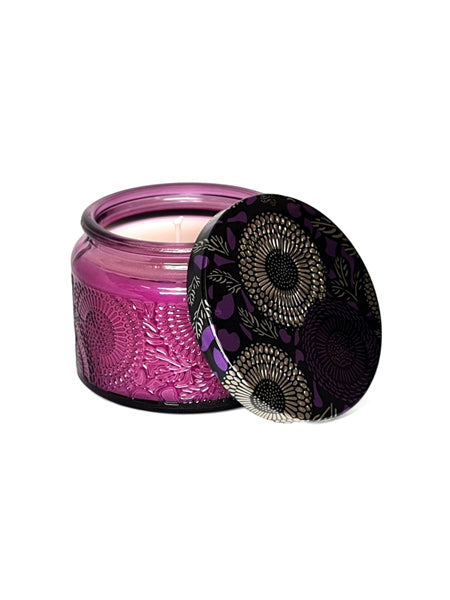 Scented Candle In Glass Jar With Patterned Tin Lid - Purple Jar - Image 2