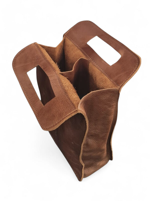 Leather WINE BAG - 2 Pockets - Mottled LIGHT BROWN ±35.5×24×10 Cm - Image 2