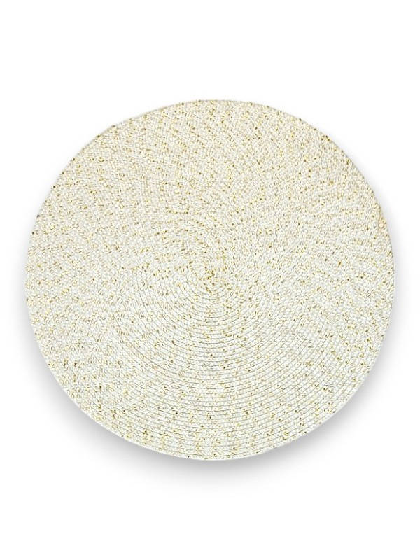 TABLE Placemat WEAVE - ROUND - CREAM WITH GOLD - 38 Cm