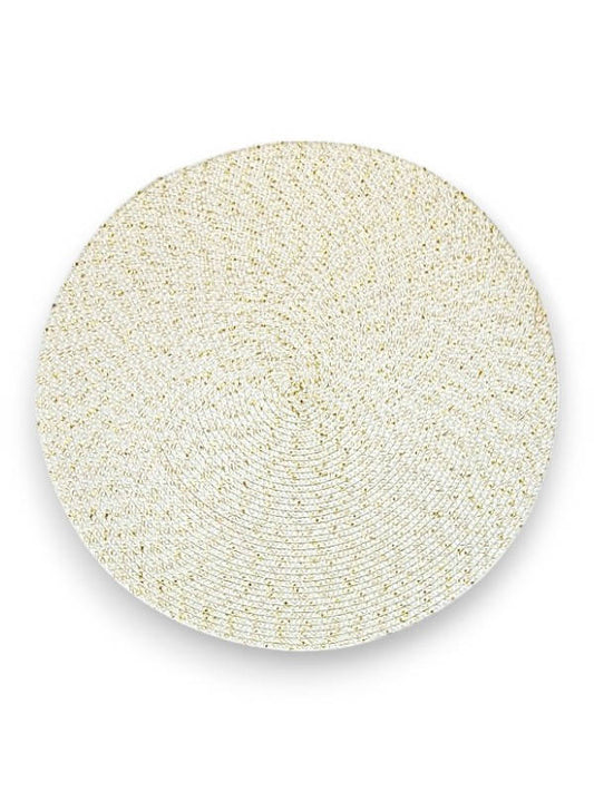 TABLE Placemat WEAVE - ROUND - CREAM WITH GOLD - 38 Cm