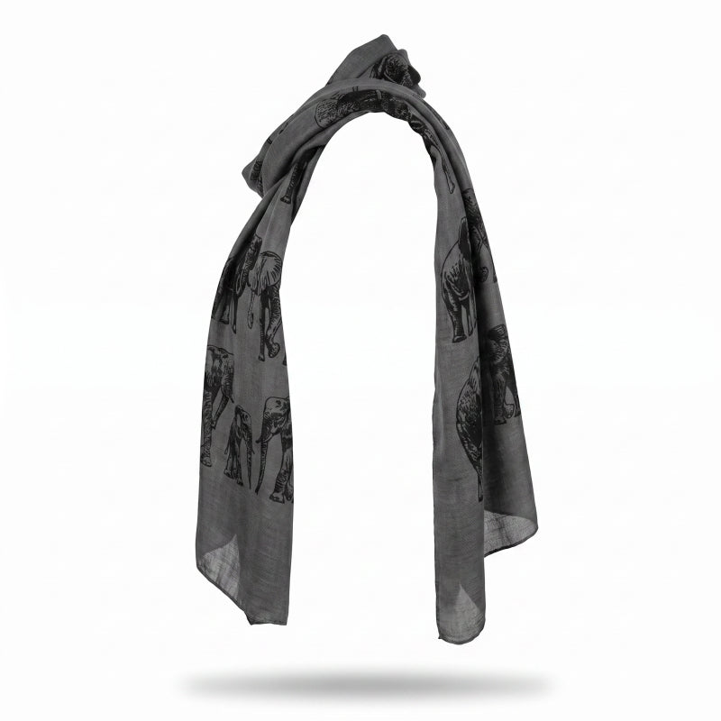 Cotton Road Scarf With Elephants - Dark Grey, 180×65 cm - Image 3