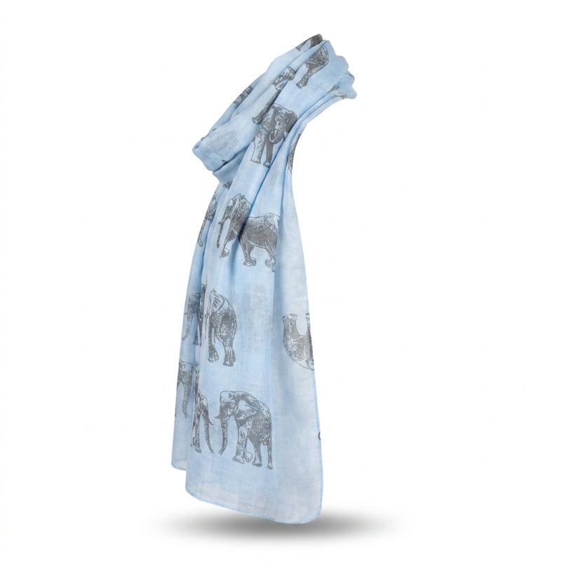 Cotton Road Scarf With Elephants - Light Blue, 180×65 cm - Image 3