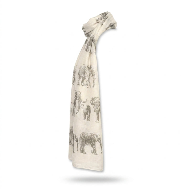 Cotton Road Scarf With Elephants - Light Beige, 180×65 cm - Image 3