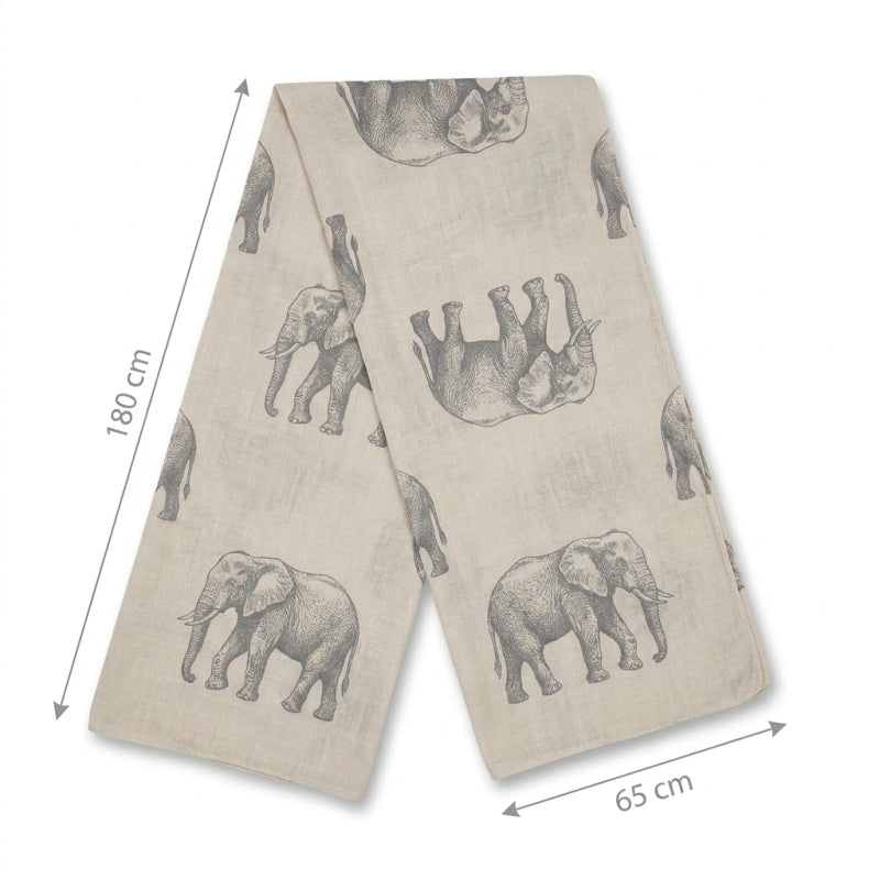 Cotton Road Scarf With Elephants - Light Beige, 180×65 cm - Image 4