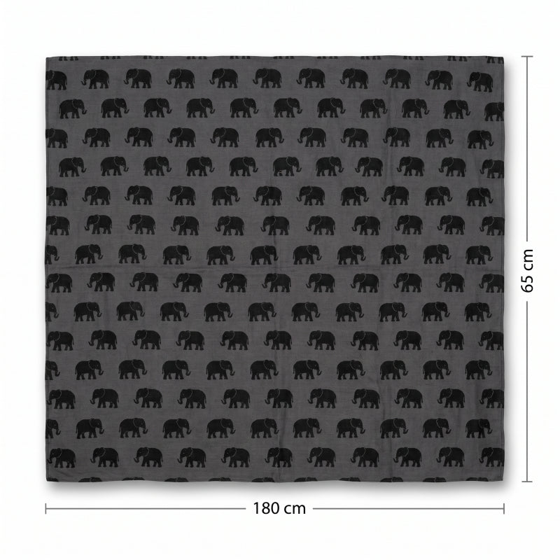 Cotton Road Scarf With Elephants - Dark Grey, 180×65 cm - Image 4