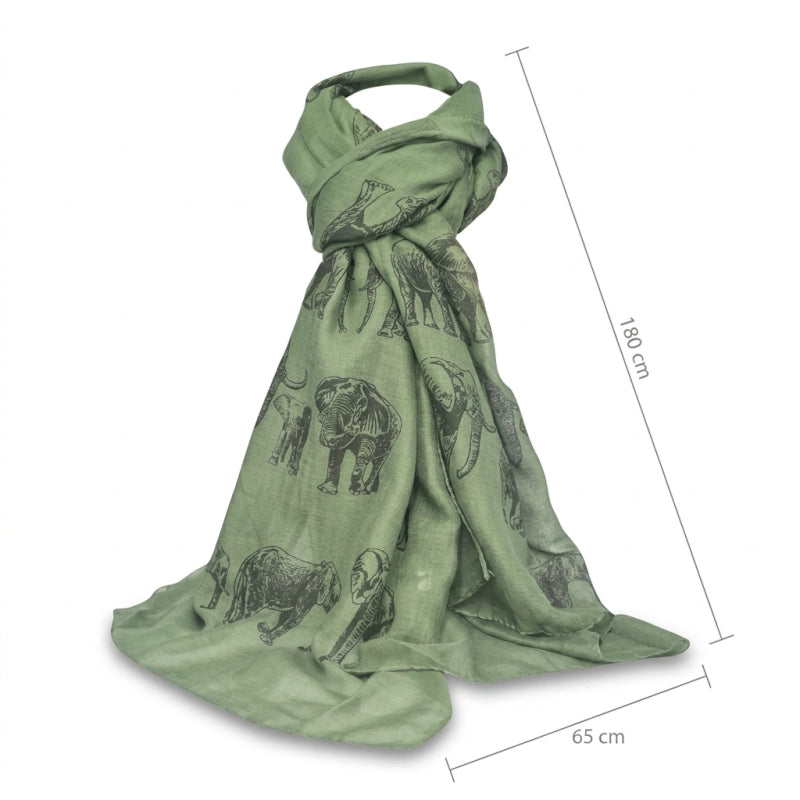 Cotton Road Scarf With Elephants - Dark Green, 180×65 cm - Image 4