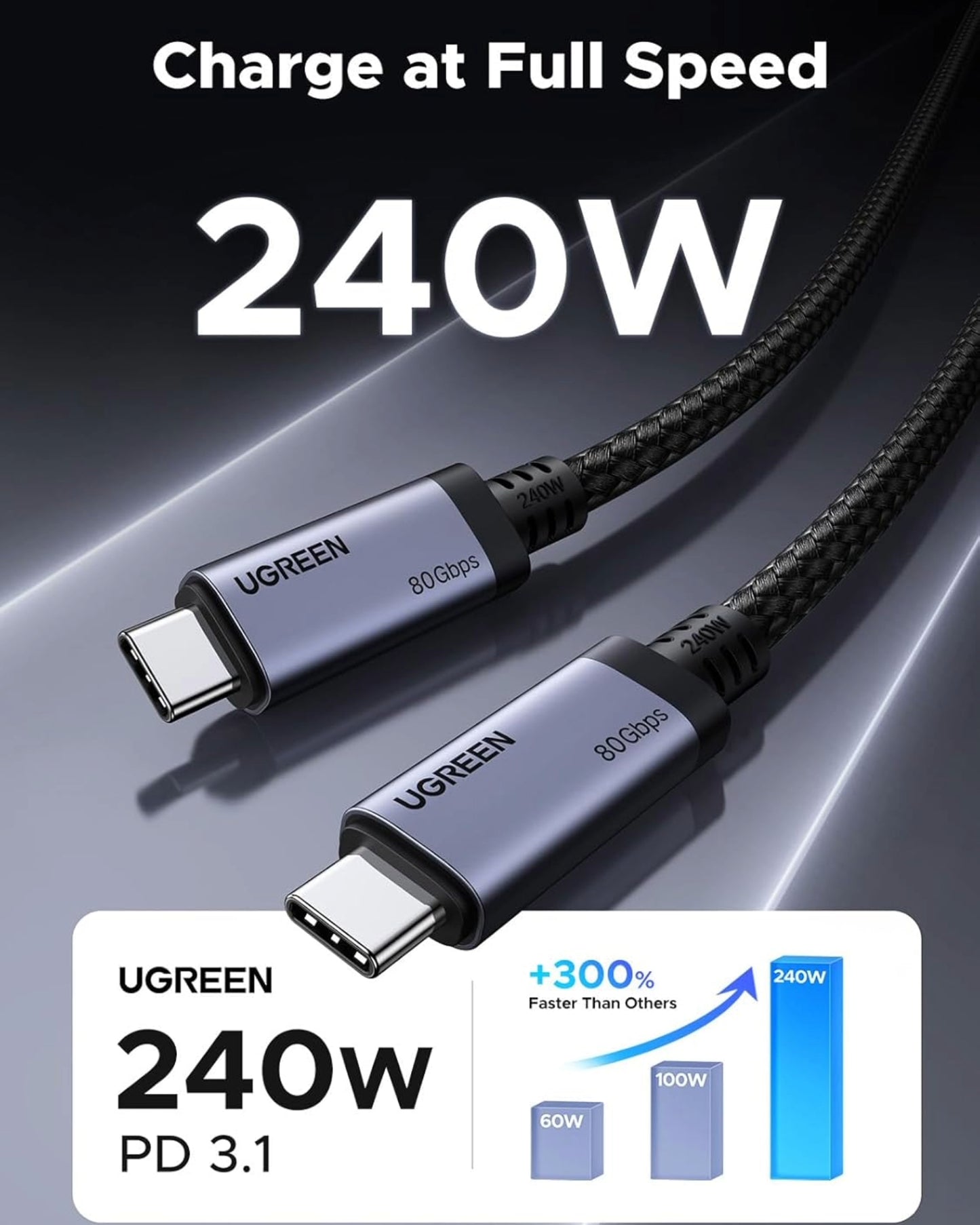 Ugreen USB4 Gen4 240W USB-C to USB-C Cable (Black) - alternate product view 3