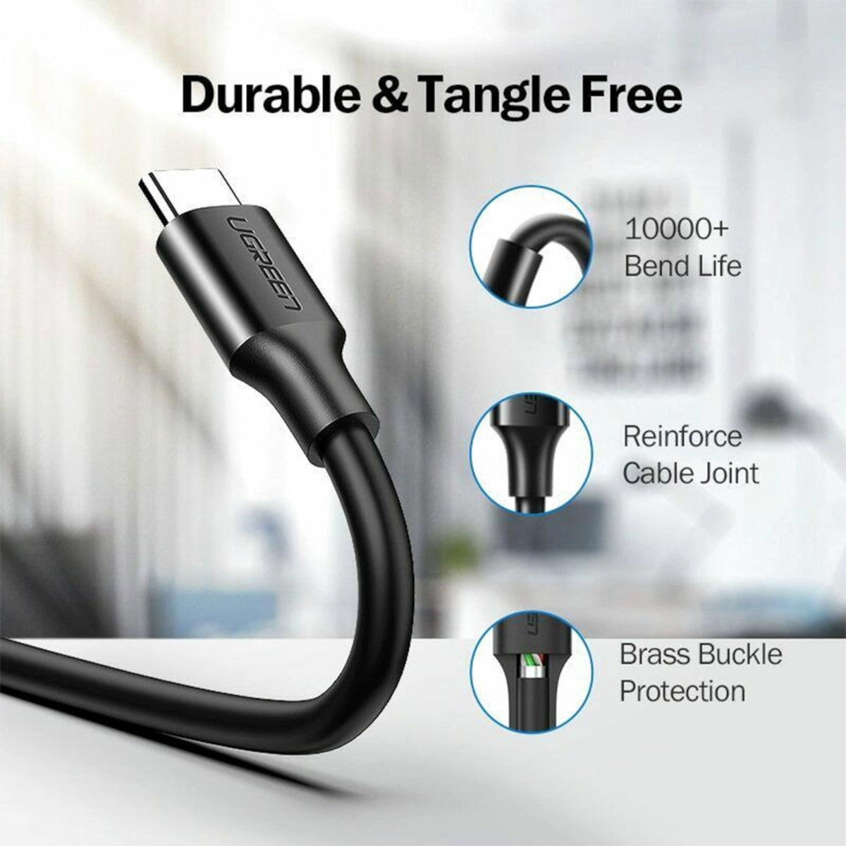 Ugreen Type-C to USB-A 3.0 Cable 1.5m – Fast Charging 3A, 5Gbps Sync – Black - alternate product view 3