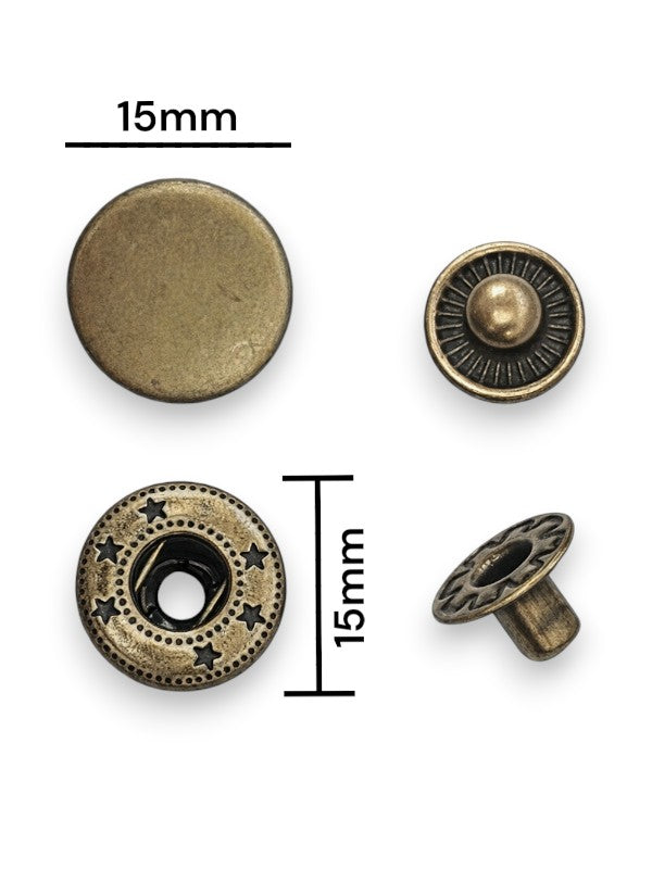 PRESS STUDS - Antique BRASS - 15 Mm - ( Material: IRON) - ±100 SETS
