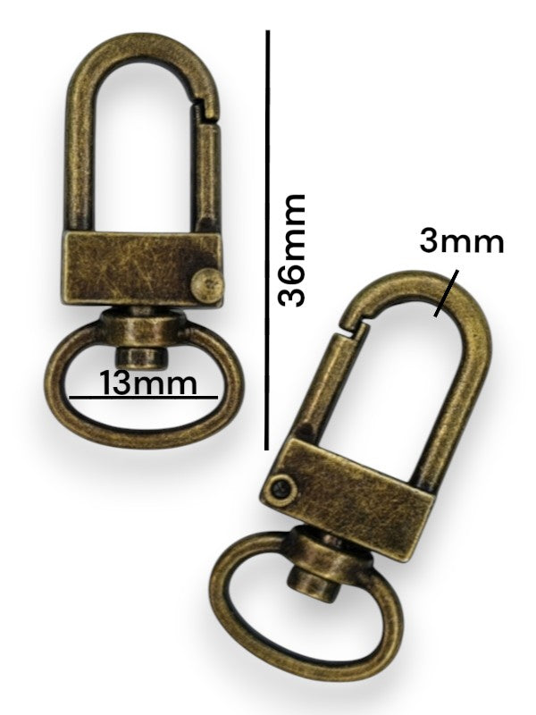 SNAP HOOK - Antique BRASS - 13×36×3 Mm - ±20-Piece (BASE Material ALLOY)