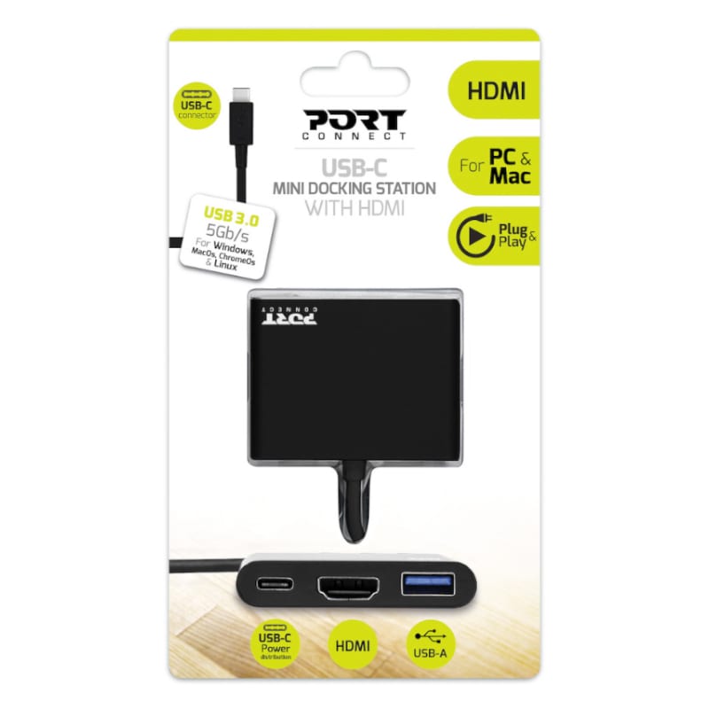 Port USB Type-C to 1 x HDMI / 1 x USB3.0 / 1 x Type-C 60W PD Dock - Black