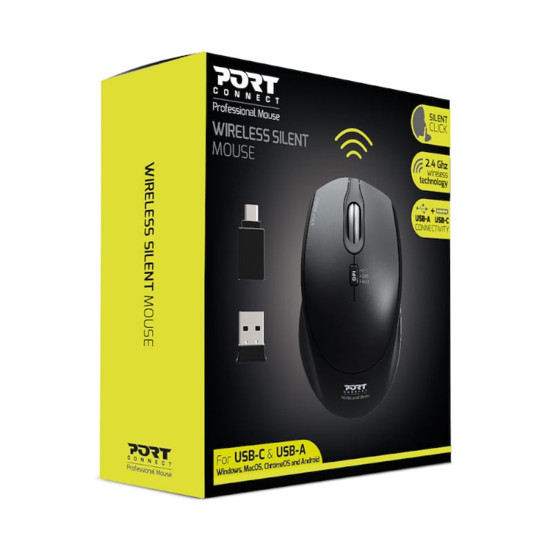 Port Connect Silent 1600DPI 3 Button Wireless Mouse - Black - alternate product view 4