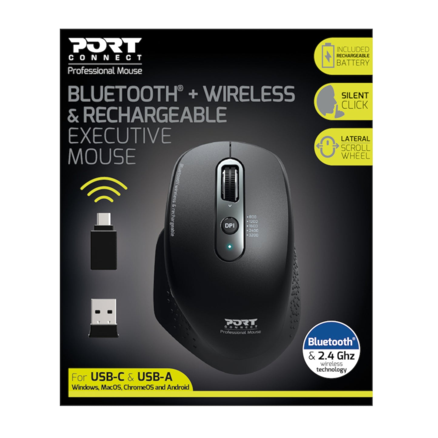 Port Connect Bluetooth Wireless and Rechargeable Executive Mouse - Black - alternate product view 4