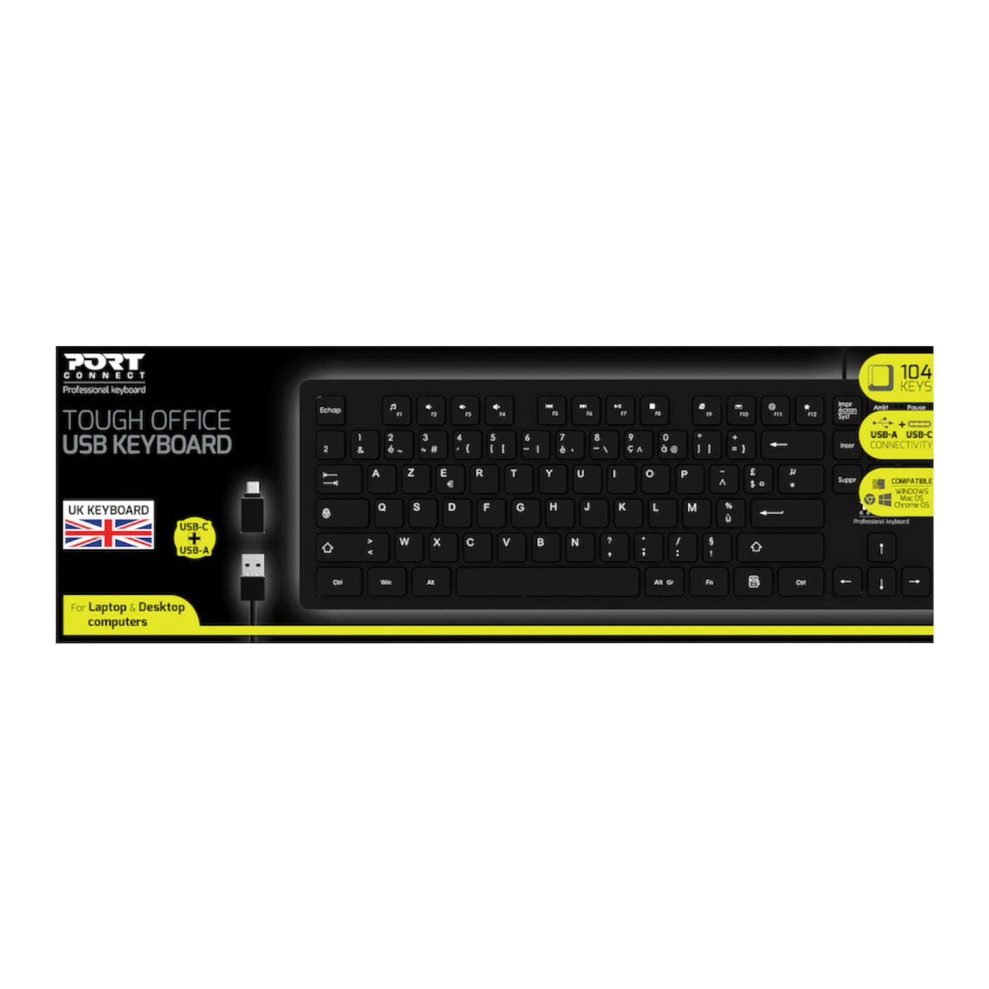 Port Connect Tough Office USB Keyboard - Black - alternate product view 4