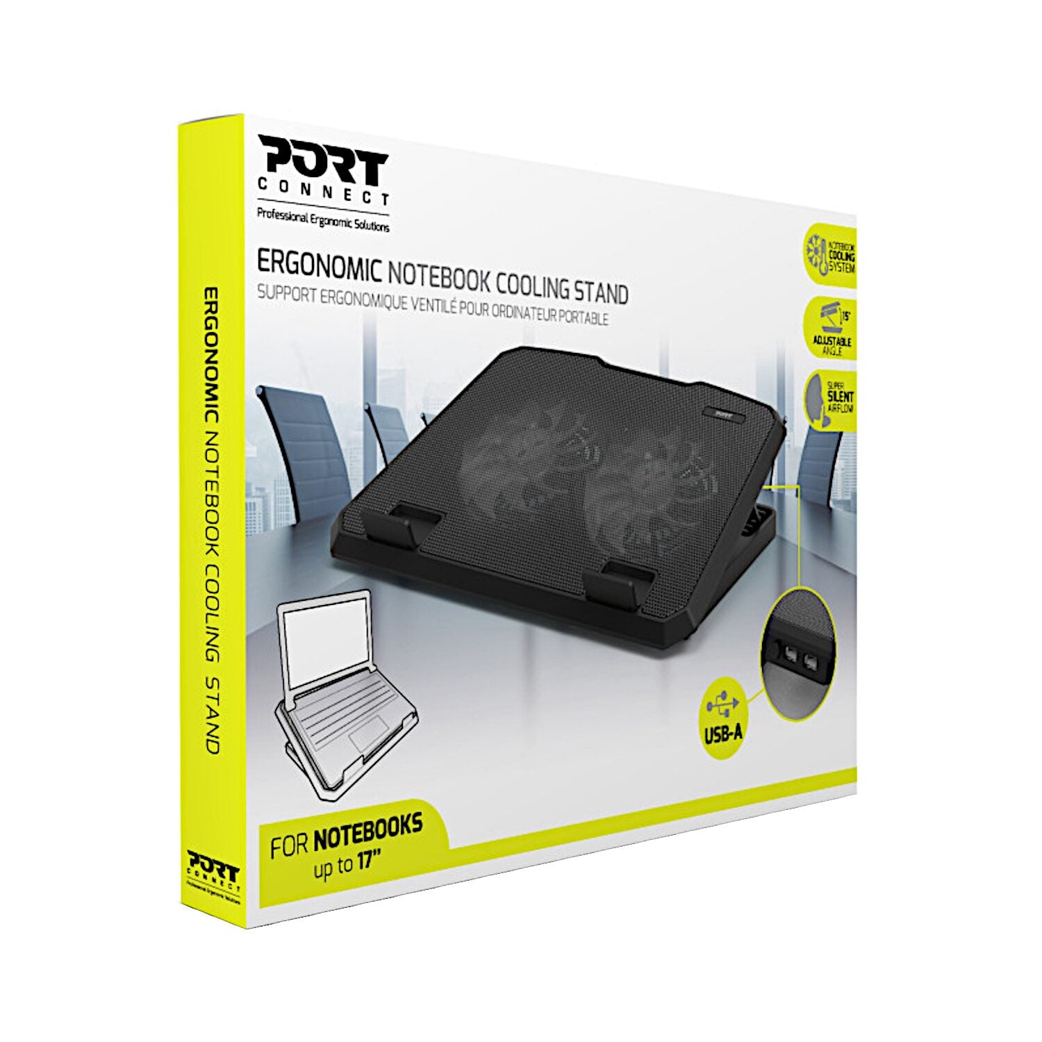 Port Ergonomic Notebook Cooler Pro, with Dual Fans and USB Ports - alternate product view 6