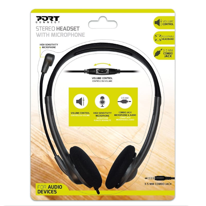 Port Stereo Headset with Mic with 1.2m Cable / 1 x 3.5mm / Volume Controller - Black