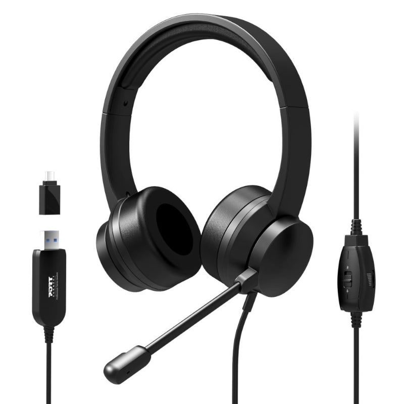 Port Connect USB Headset 1.8m Cable with Mic and Padded/Soft Cushions Black - alternate product view 5