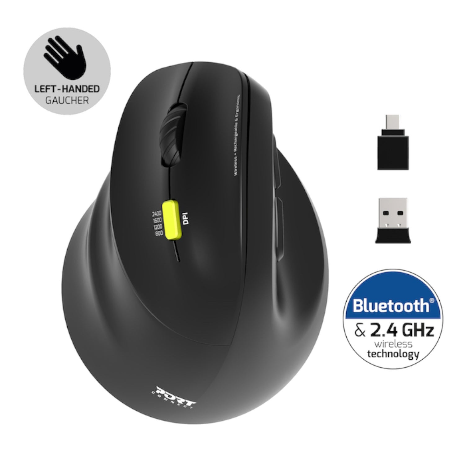 Port Connect Ergo Shape Rechargeable Wireless Mouse - alternate product view 2