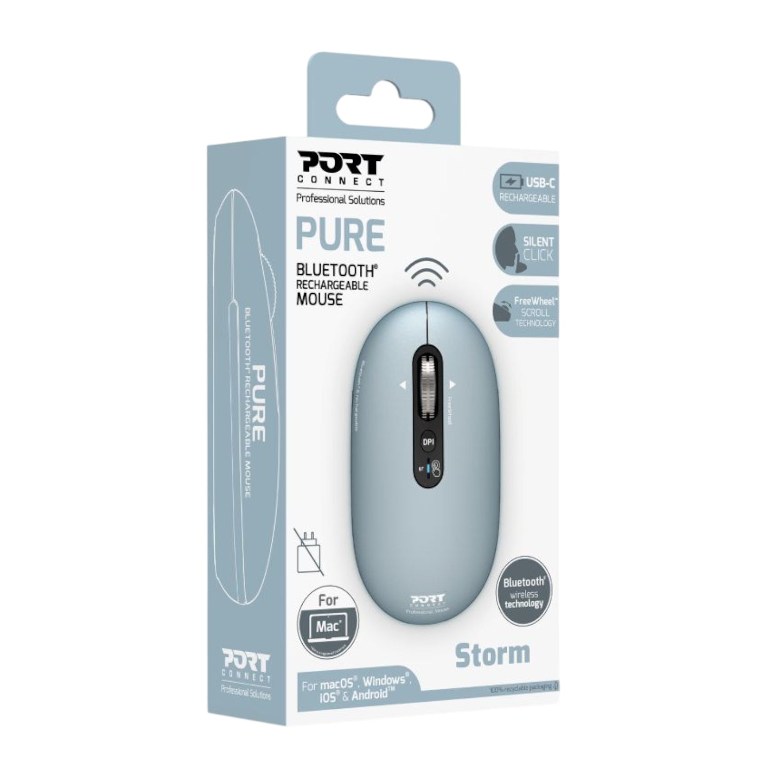 Port Connect PURE MAC Rechargeable Wireless and Bluetooth Mouse - Storm - alternate product view 5