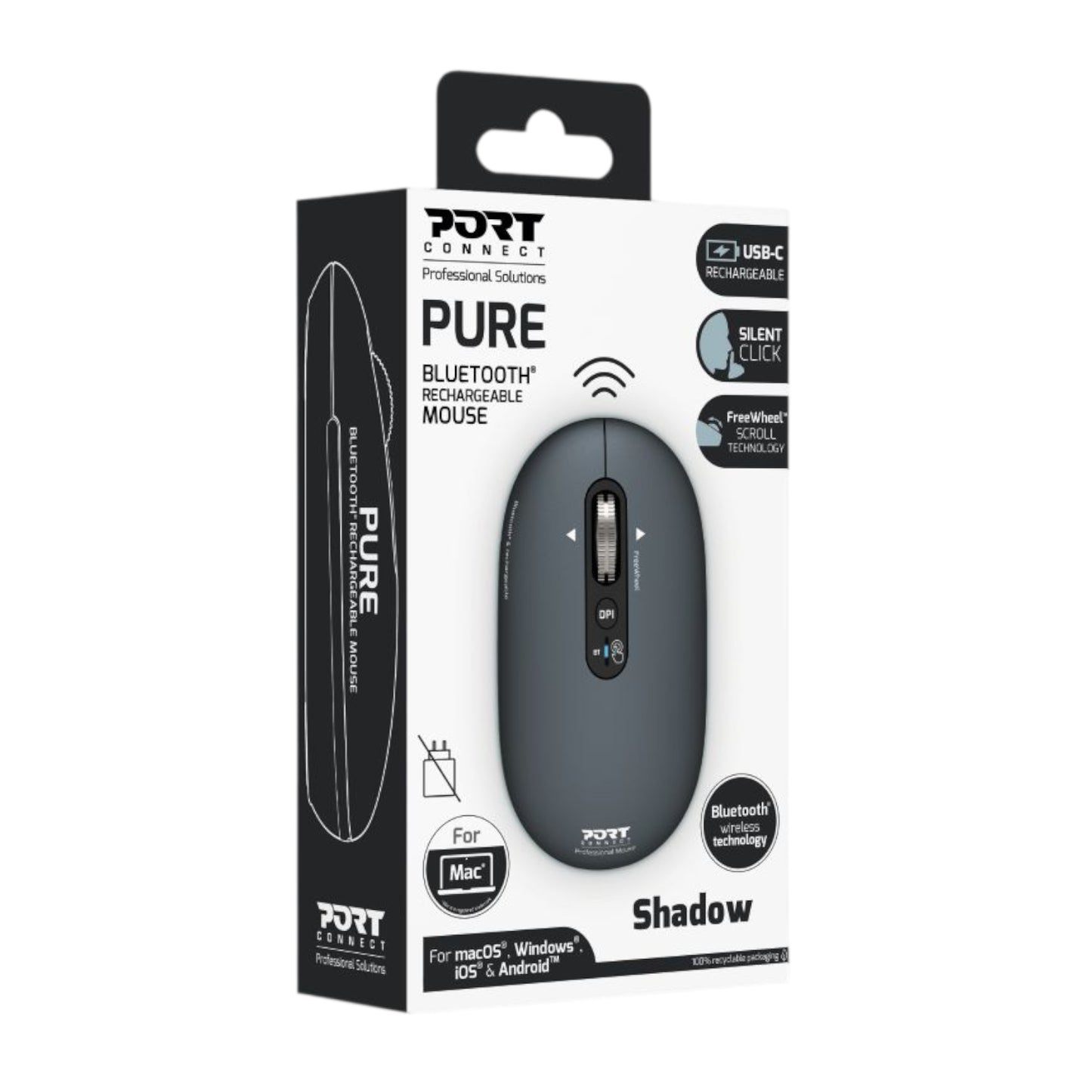 Port Connect PURE MAC Rechargeable Wireless and Bluetooth Mouse - Shadow - alternate product view 5