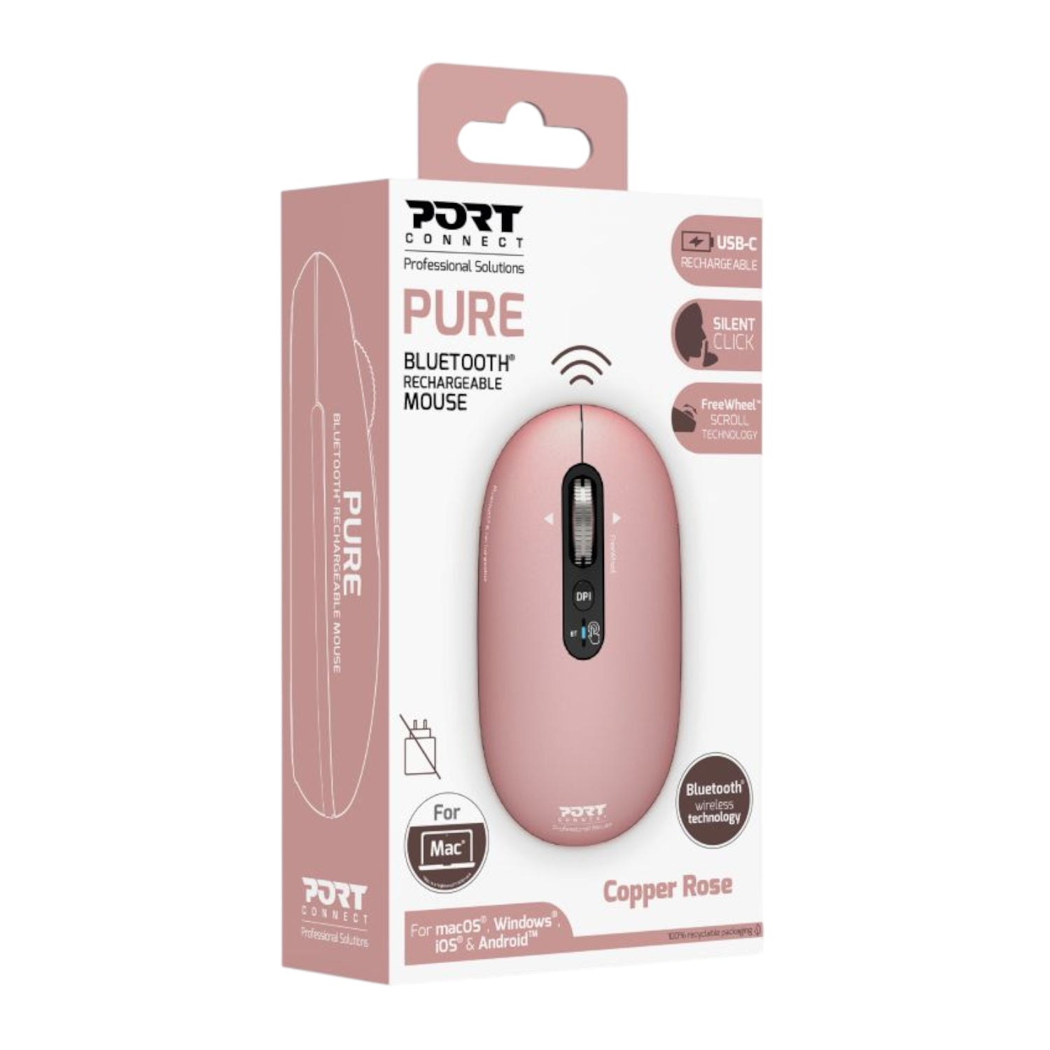 Port Connect PURE MAC Rechargeable Wireless and Bluetooth Mouse - Copper Rose - alternate product view 5