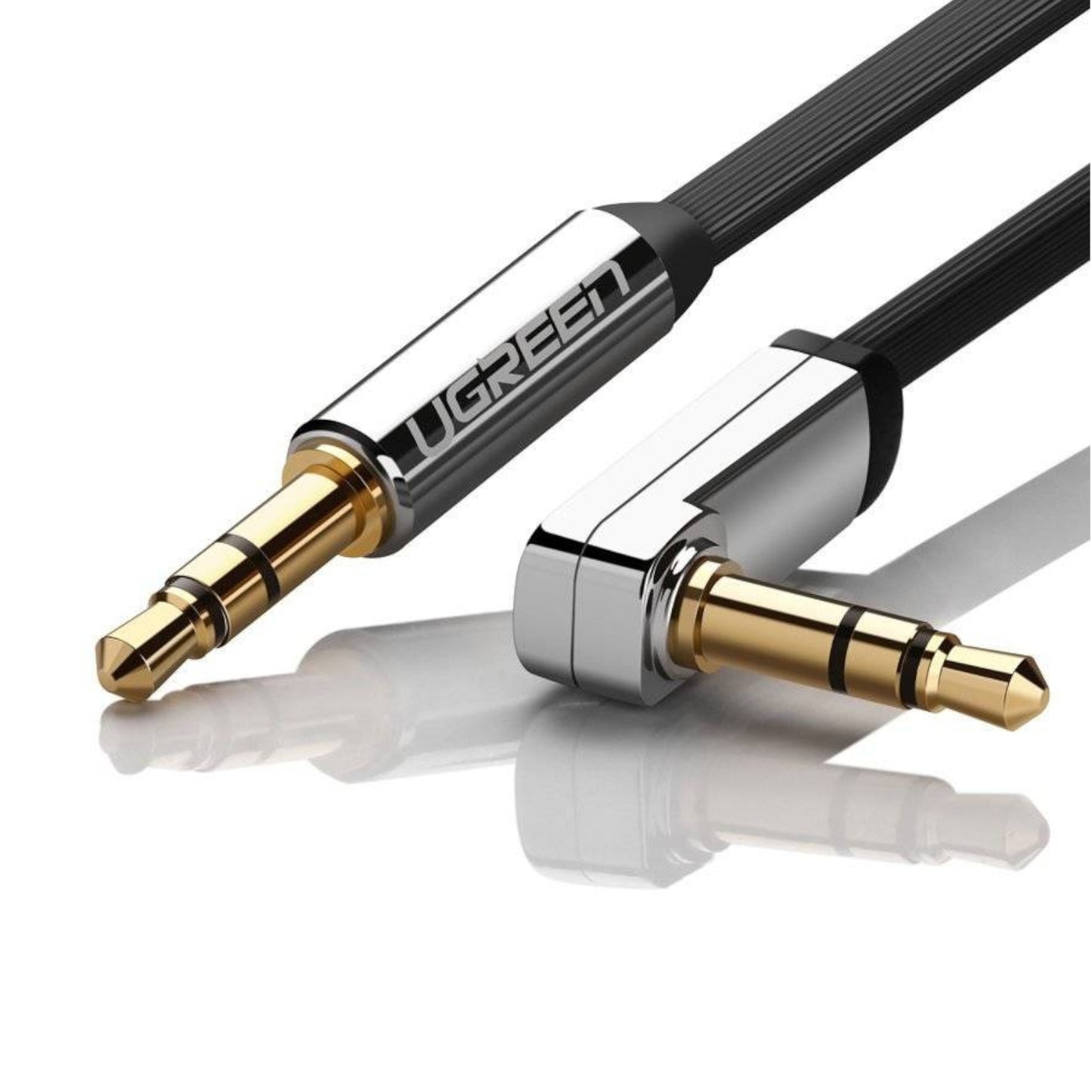 Ugreen AV119 Right-angled 3.5mm Flat Aux Cable 1.5m - Black/Silver - alternate product view 3