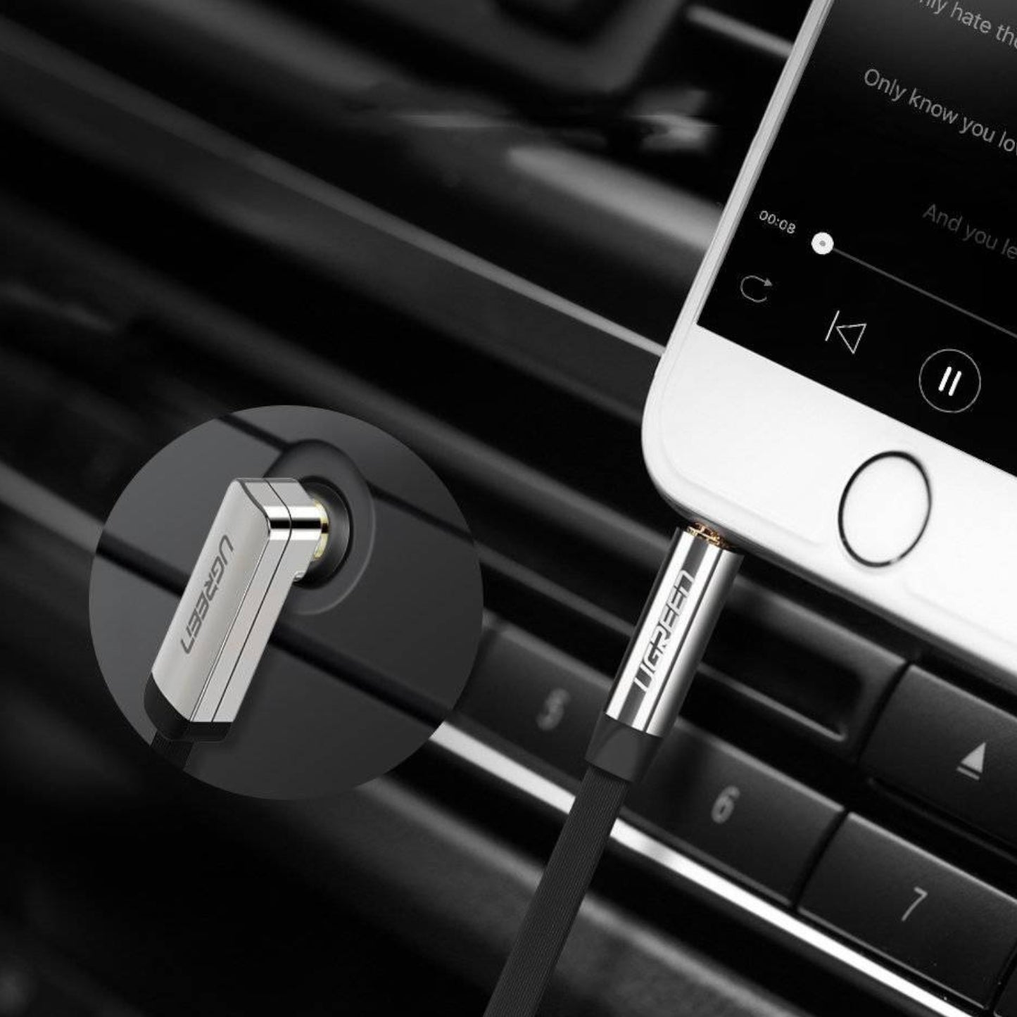 Ugreen AV119 Right-angled 3.5mm Flat Aux Cable 1.5m - Black/Silver - alternate product view 4