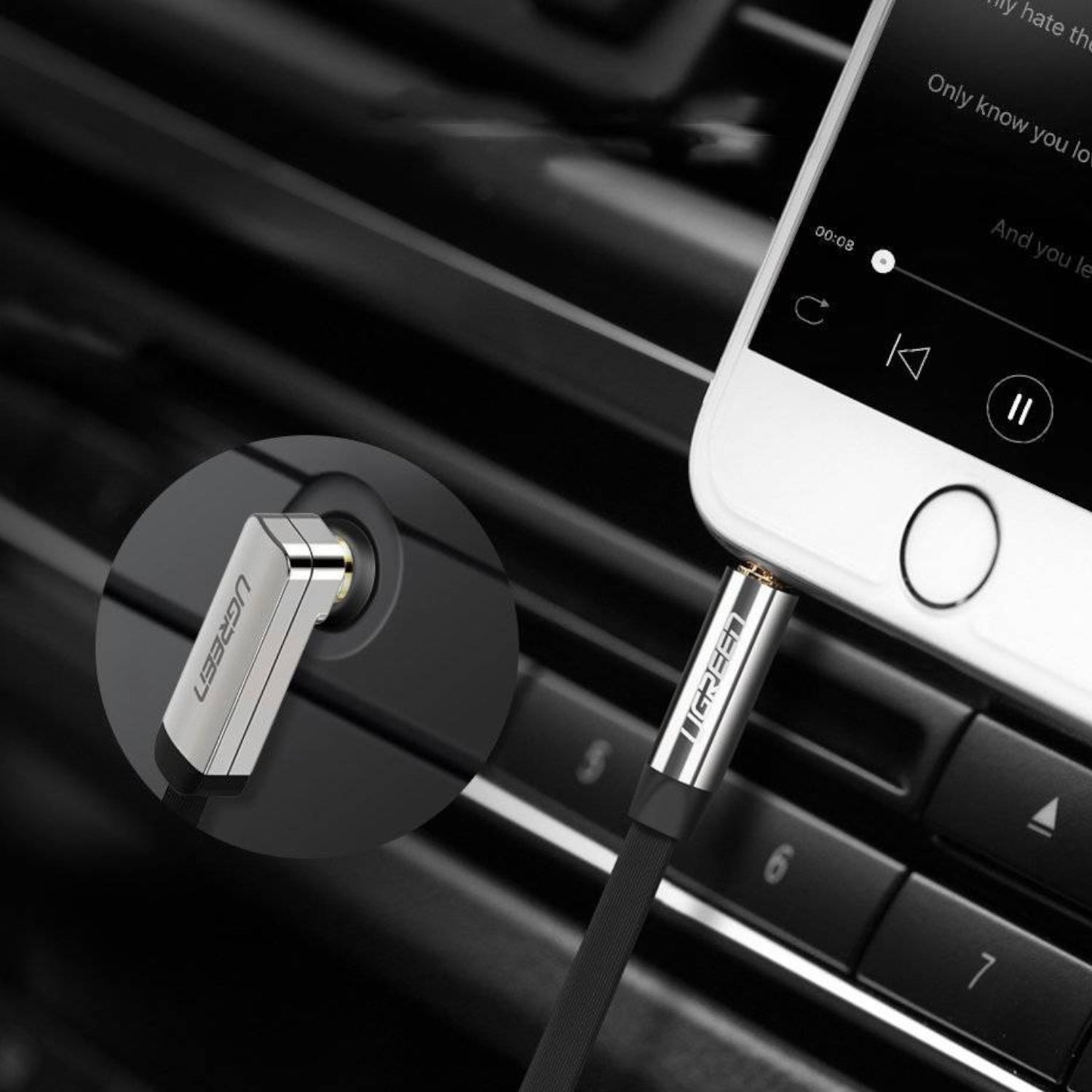 Ugreen AV119 Right-angled 3.5mm Flat Aux Cable 2m - Black/Silver - alternate product view 4