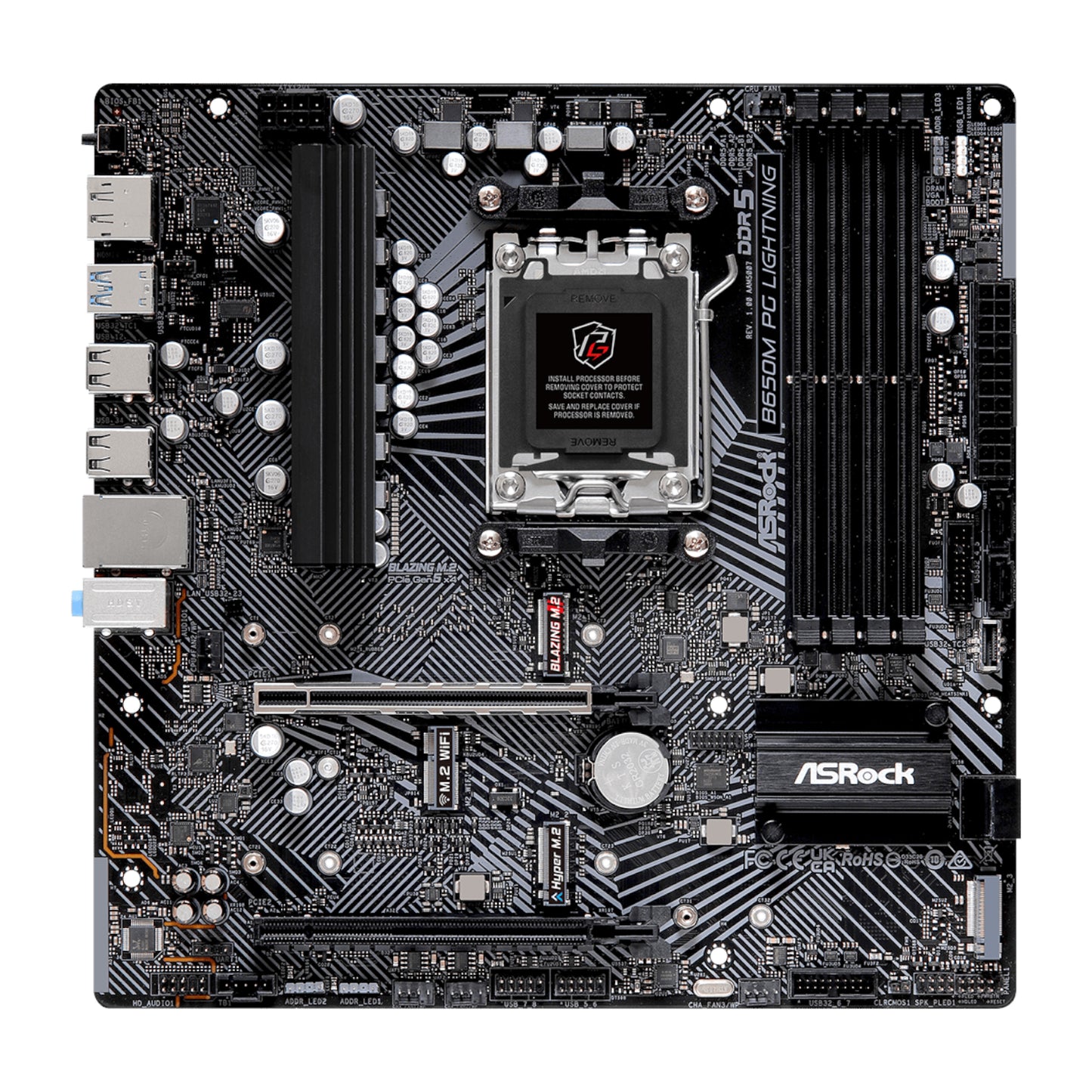 ASRock B650M PG Lightning AMD AM5 Micro ATX Motherboard - alternate product view 2