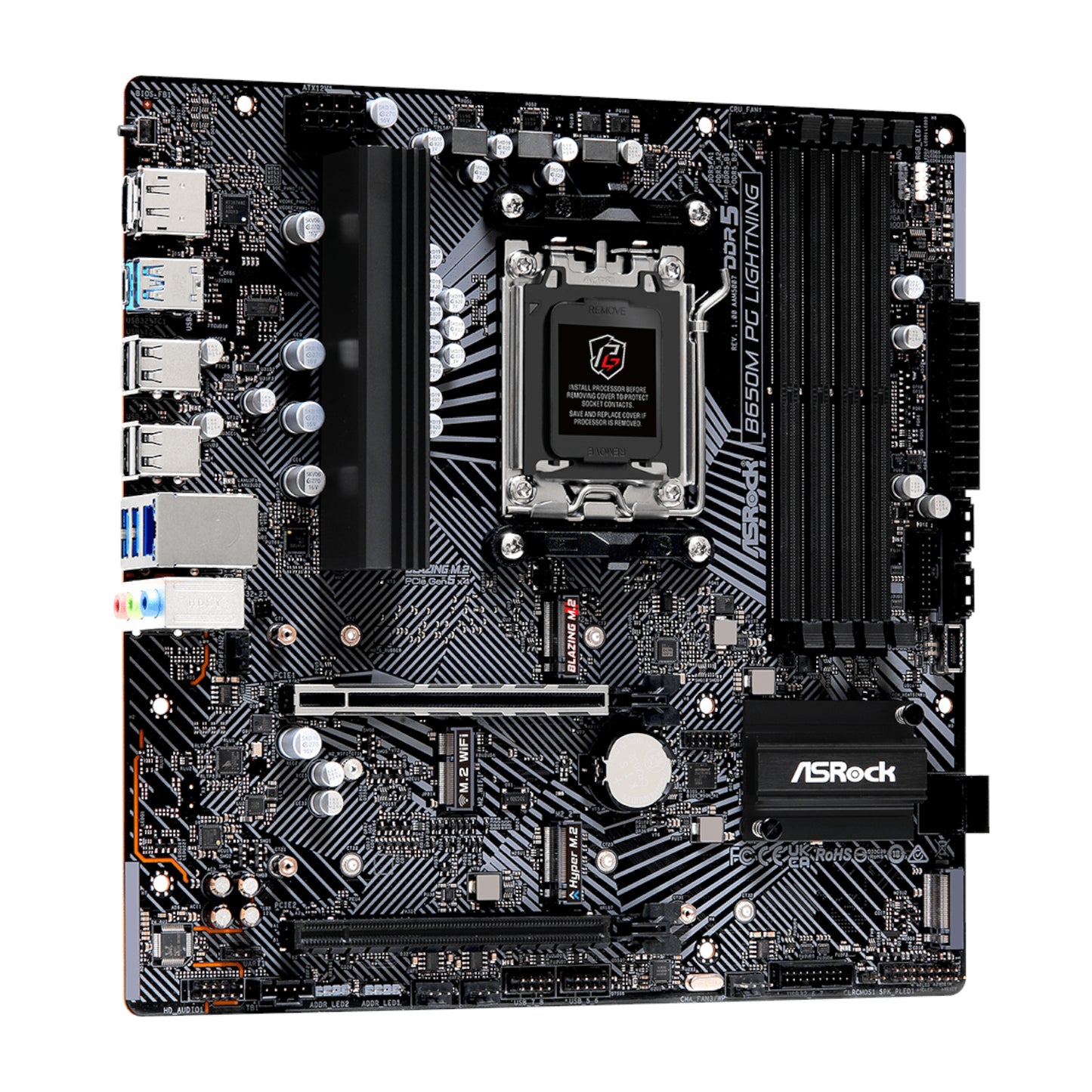 ASRock B650M PG Lightning AMD AM5 Micro ATX Motherboard - alternate product view 3