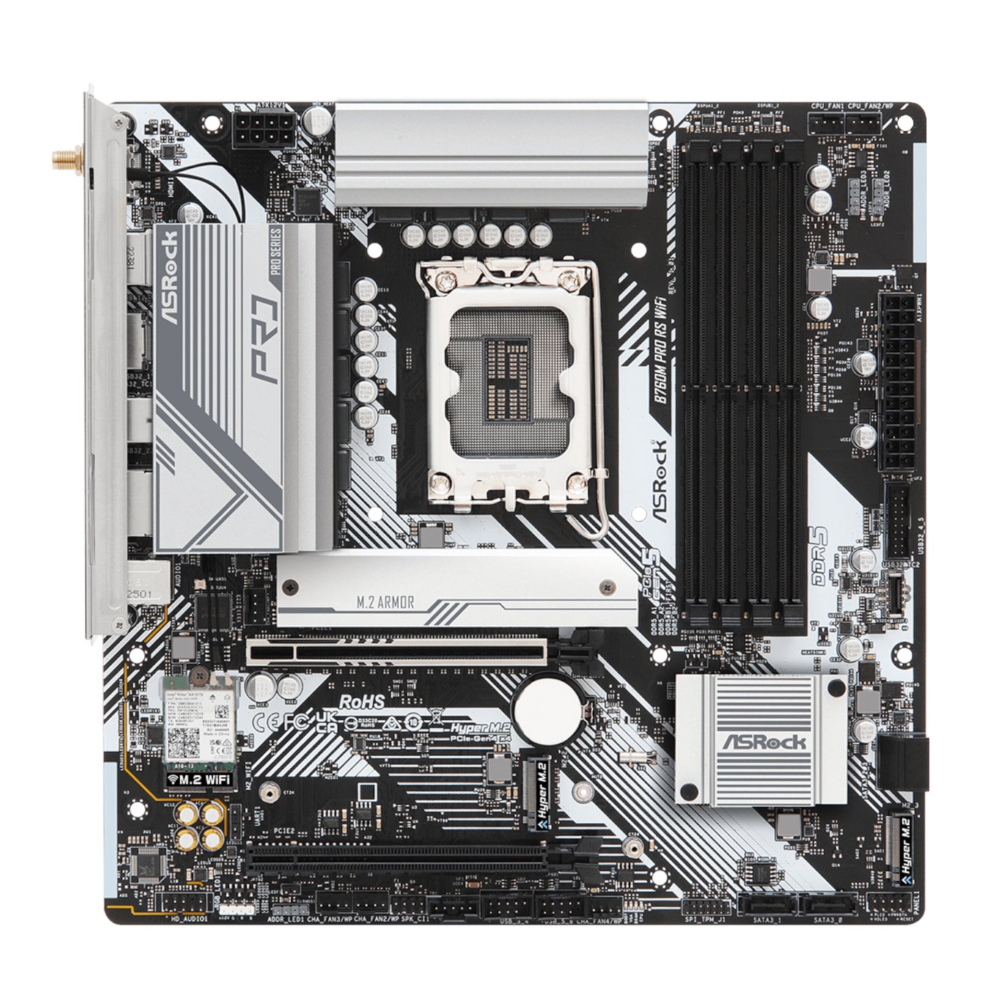 ASRock B760M Pro RS WiFi Intel LGA 1700 MATX Gaming Motherboard - alternate product view 2