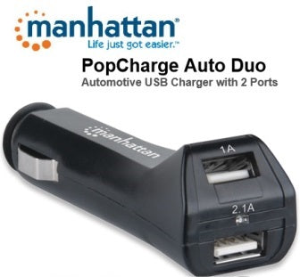 Manhattan PopCharge Auto Duo - Automotive USB Charger with 2 Ports