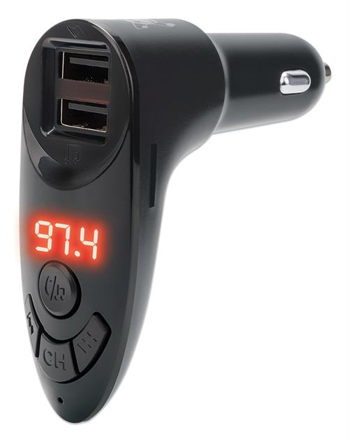 Manhattan Bluetooth FM Transmitter with Dual USB Ports - Wireless range up to 5m