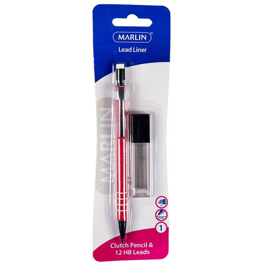 Marlin Clicker Clutch Pencil And Lead Set Red -Lead Liner Clutch Pencil and Easy To refill 12x HB 0.5mm Leads