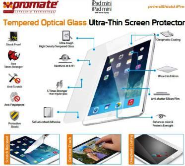 Promate primeShield.iPm-Ultra-Thin Tempered Optical Glass Screen Protector for iPad mini