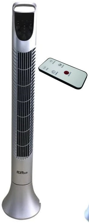 Alva Air 92cm Silver Plastic Tower Fan - Contemporary Metallic Finish