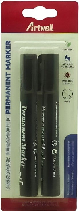 Artwell Permanent 2 Pack Black Marker - 2 To 3mm Tip Size