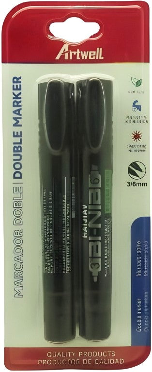 Artwell Permanent Double Black Marker - 3/6mm Tip Size