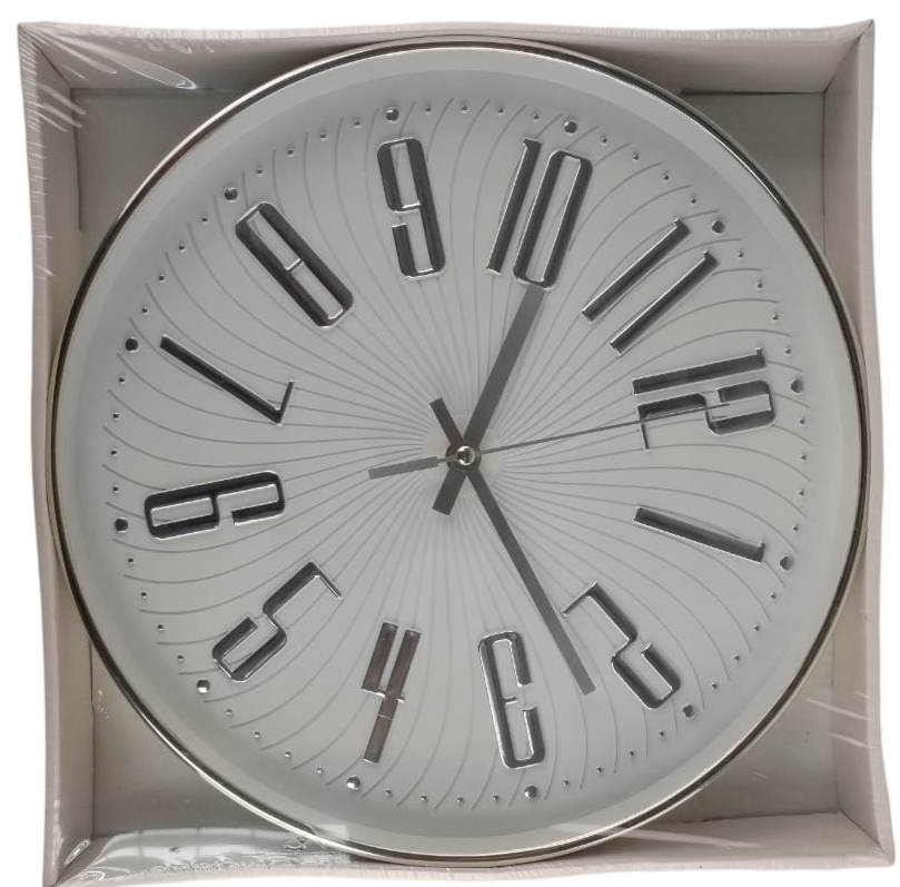 Casey Wall Clock Silver - Silver Outer Rim with Silver Details and White Face