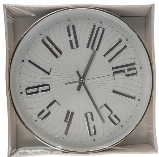 Casey Wall Clock Silver - Silver Outer Rim with Silver Details and White Face