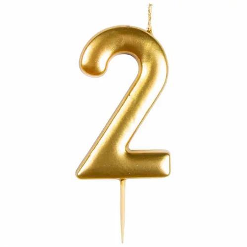 Casey 10cm Gold Numerical Birthday Candle Nr.2 - Nice Shape Made of Premium Quality Smokeless Wax